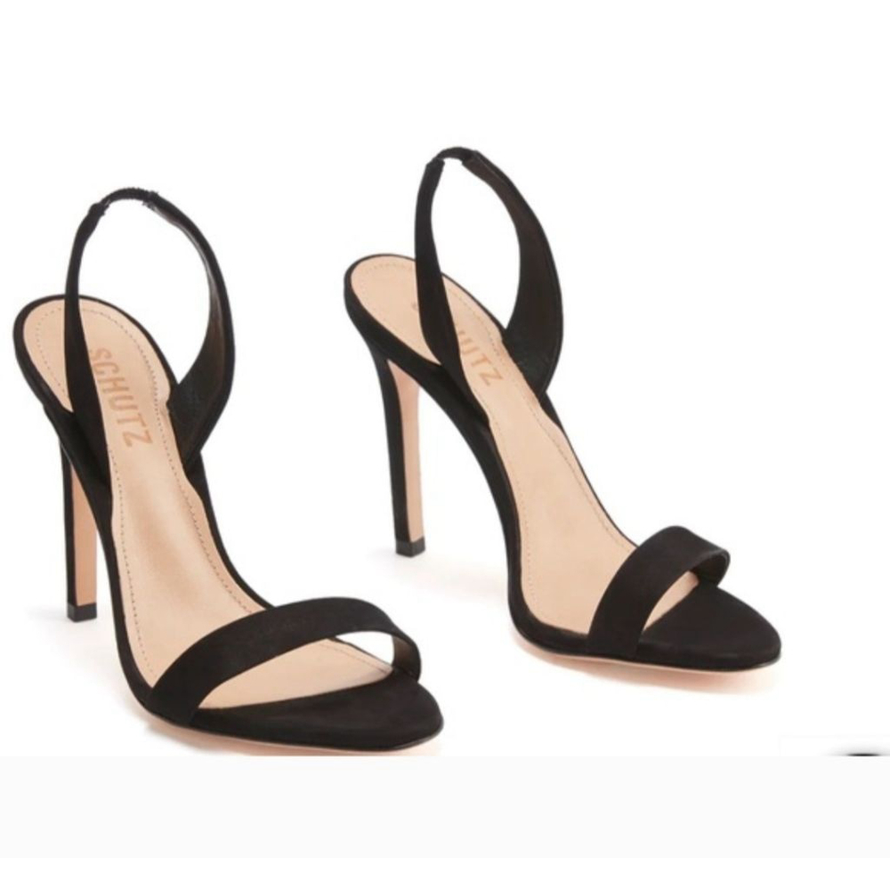 SCHUTZ Luriane Black Suede Stiletto Heel Slingback Sandals Size 6